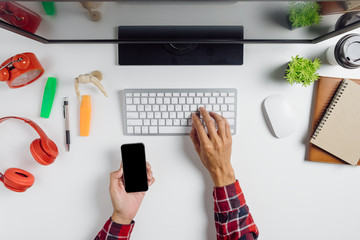 Man hands holding blank screen a smartphone