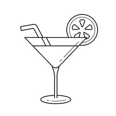 Cocktail drink line icon isolated on white background. Vector line icon of glass with alcohol cocktail drink for infographic, website or app.