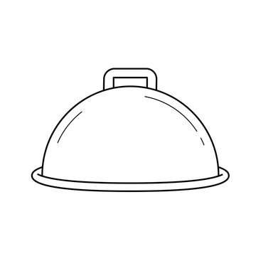 Cloche with platter for serve vector line icon isolated on white background