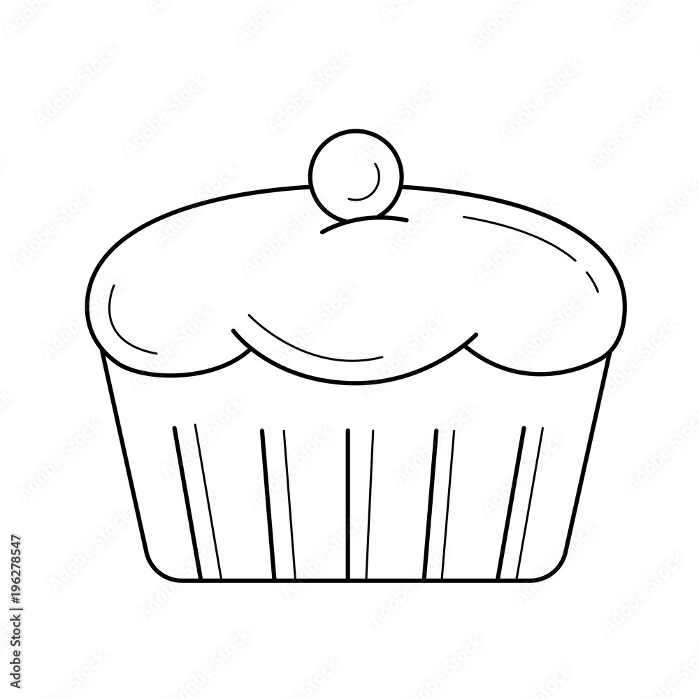 Wall mural cupcake vector line icon isolated on white background