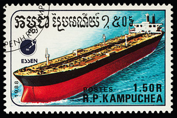 Tanker on postage stamp