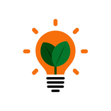 Lightbulb with leaf inside, symbol of ecological renewable energy