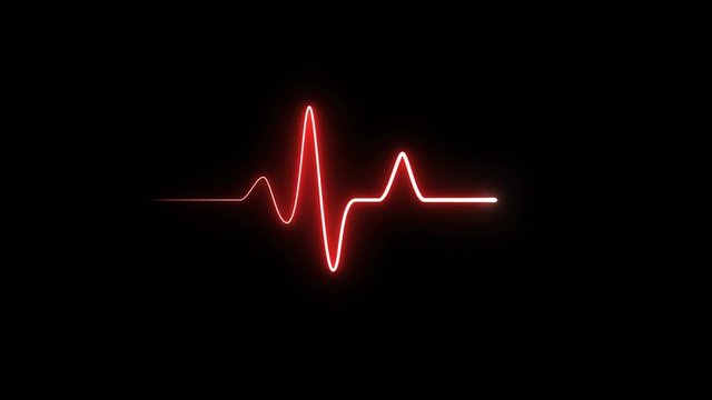 EKG 120 BPM Loop Screen, Red. Heart rate monitor / electrocardiogram (EKG or ECG) loop beeping at 120 beats per minute for screen savers or computer monitor displays, animated at 60fps.