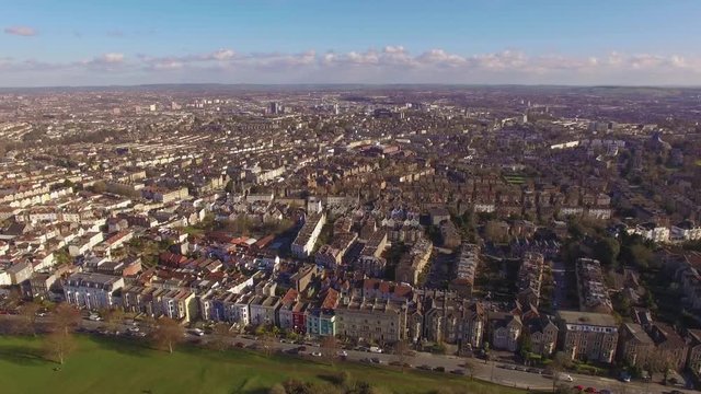 Bristol Aerial Drone Shot on Sunny Day, British City Scenic Flyover 