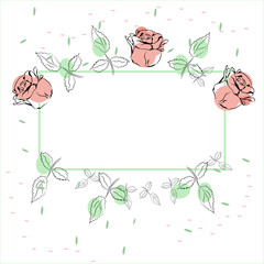 Rectangular vector frame decorated with flowers. Spring postcard
