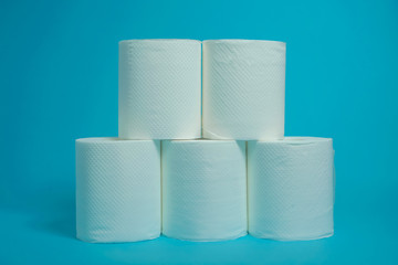 Daily necessities, Toilet paper. copy space, blue background.　日用品　トイレットペーパー　青色背景
