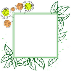 Square frame with floral ornament. Vector background decorated. Chamomiles, gerberas