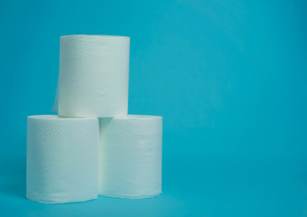 Daily necessities, Toilet paper. copy space, blue background.　日用品　トイレットペーパー　青色背景