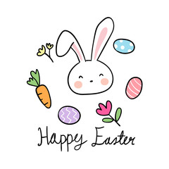 Vector illustration draw character design of cute rabbit with icon for easter day Doodle style