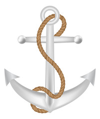 steel anchor with brown rope logo isolated