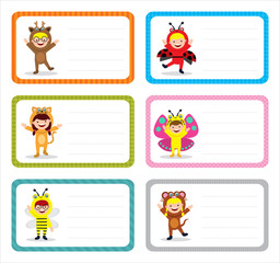 Fototapeta premium label sticker with kids in animal costume