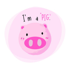 Hand-drawn cartoon doodle character " I'm a pig ". Vector illustration.