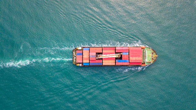 Cargo ship from top view.