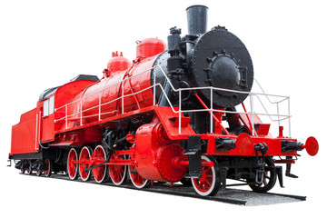 Obraz premium vintage locomotive red color isolated on white background