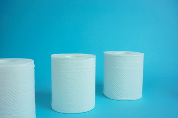 Daily necessities, Toilet paper. copy space, blue background.　日用品　トイレットペーパー　青色背景
