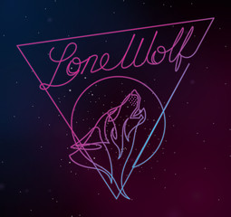 Naklejka premium Howling Lone Wolf Continuous Line Vector Illustration