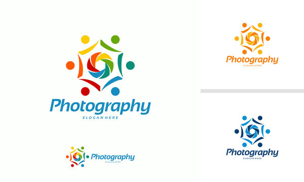 Colorful Photography logo designs concept, Lens and People logo symbol vector illustration