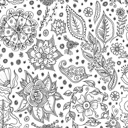 Vector Seamless Pattern With Spring Flowers Hand Drawn Floral Doodle Sale Background