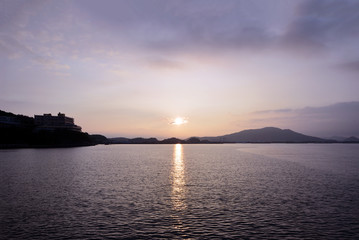 Naklejka premium Sunset of the sea in Wakayama Japan.