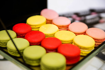 box with macaroons in the store
