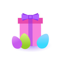 Present Box With Colorful Easter Eggs Icon Isolated Vector Illustration