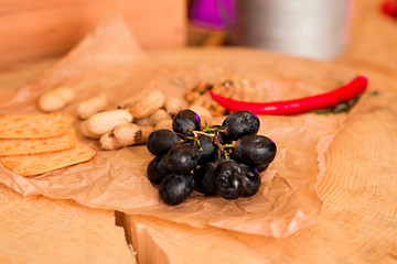 serving snacks on a wooden stand