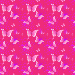 Cute Pink Seamless Pattern Background With Butterfly Colorful Ornament Vector Illustration