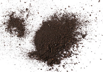 pile dirt isolated on white background, with clipping path, top view