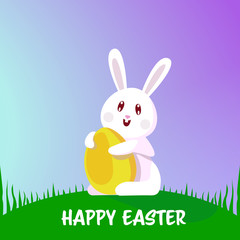 Obraz na płótnie Canvas Happy Easter Card With Cute Rabbit Hold Egg Holiday Background Design Design Vector Illustration