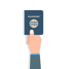 Fototapeta premium Hand Holding Passport. Travel and tourism and personal identification concept. Vector illustration.