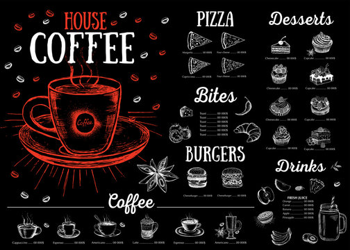 Coffee house menu. Restaurant cafe menu, template design. Food flyer.