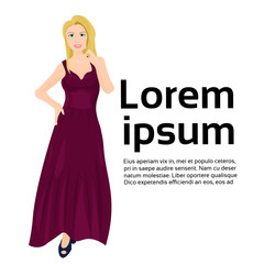 Beautiful Woman In Elegant Dress Isolated Over Copy Space Background Vector Illustration