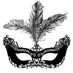 Obraz premium Mardi Gras card. Bright carnival mask with feathers. Vector Illustration.