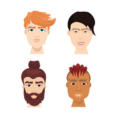Diverse Hipster Male Faces Set With Stylish Beards And Haircuts Isolated Avatars Collection Flat Vector Illustration