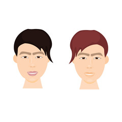 Set of Asian Hipster Men Face With Stylish Hairstyle Isolated Icons Flat Vector Illustration