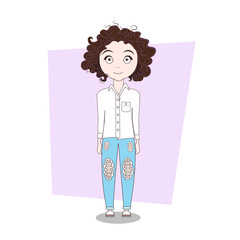 Cute Cartoon Hipster Girl In Modern Stylish Clothes Vector Illustration