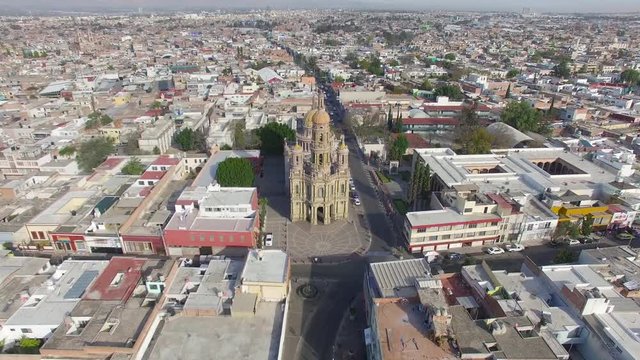 Aerial general shot of the San Antonio de Padua Church, the dome and all buildings around