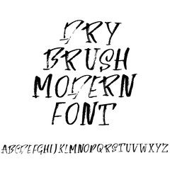 Handdrawn dry brush font. Modern brush lettering. Grunge style alphabet. Vector illustration.