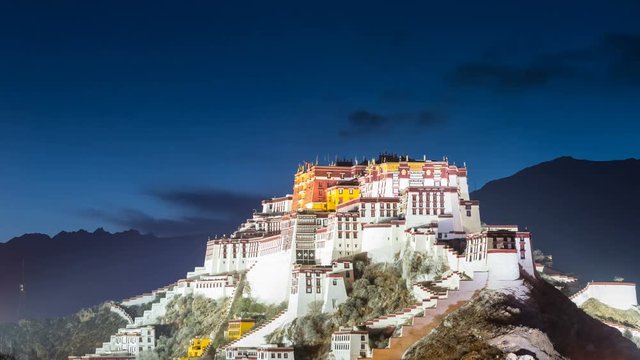 time lapse of the potala palace at night in lhasa, tibet ,China