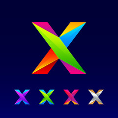 Letter X logotype design set made of 3d, Origami, Geometric and Polygon with Glossy colorful and gradient, Rainbow Vibrant Colors for your Corporate identity vector design template
