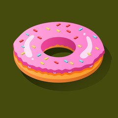 Donut isometric icon, concept unhealthy food, fast food illustration