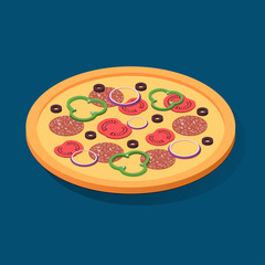 Pizza isometric icon, concept unhealthy food, fast food illustration