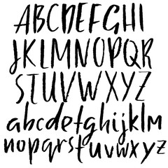 Handdrawn dry brush font. Modern brush lettering. Grunge style alphabet. Vector illustration.