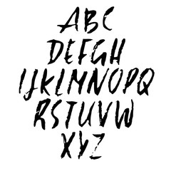 Handdrawn dry brush font. Modern brush lettering. Grunge style alphabet. Vector illustration.
