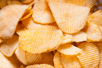 Closeup of a crispy potato chips 