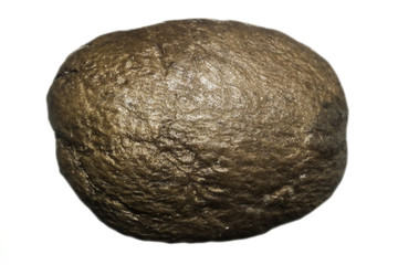 Macro photo of roasted coffee bean. Furrow in the middle. On a white background. Photo for the site about food, drinks, health, business.