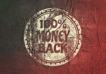 Abstract stamp. Graphic design element. Distressed grunge texture. 100 percent money back text