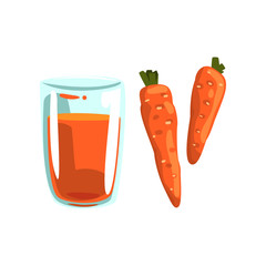 Carrot vegetable juice, glass of natural vegetarian drink, healthy organic food vector Illustration on a white background