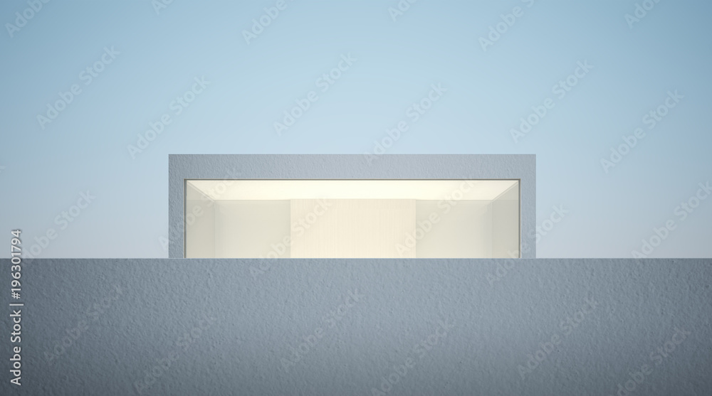 Poster 3D rendering of modern architecture with warm interior lighting and minimal pool on mountain background,Concept of design architectural.
