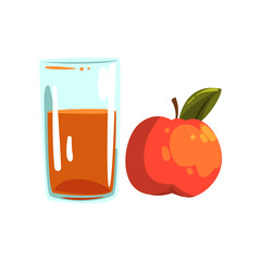 Apple fruit juice, glass of natural vegetarian drink, healthy organic food vector Illustration on a white background